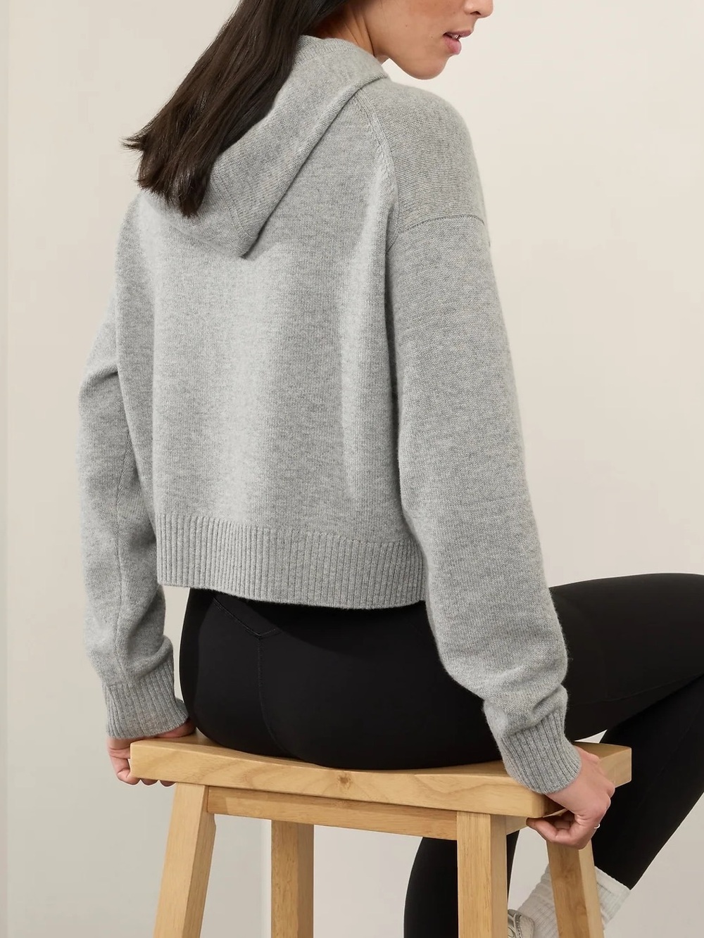 Athleta Alpine Cashmere Blend Cropped Hooded Sweater Small Gray - Picture 2 of 16
